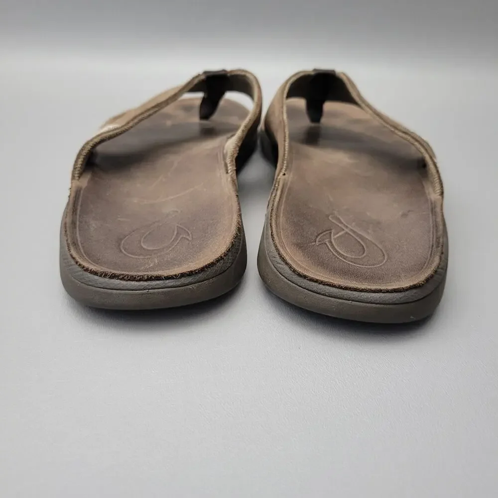OluKai Tuahine Mens Leather Thongs Flip Flop Beach Vacation Sandals Shoes Sz 13